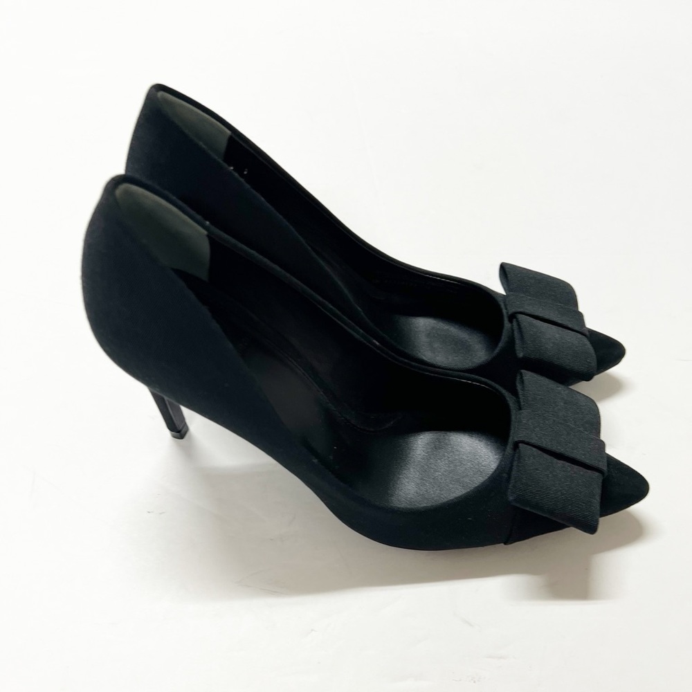 Tory Burch Aria Black Grosgrain Bow Suede Leather Pointed Toe Stiletto Heel 7M - Picture 6 of 13